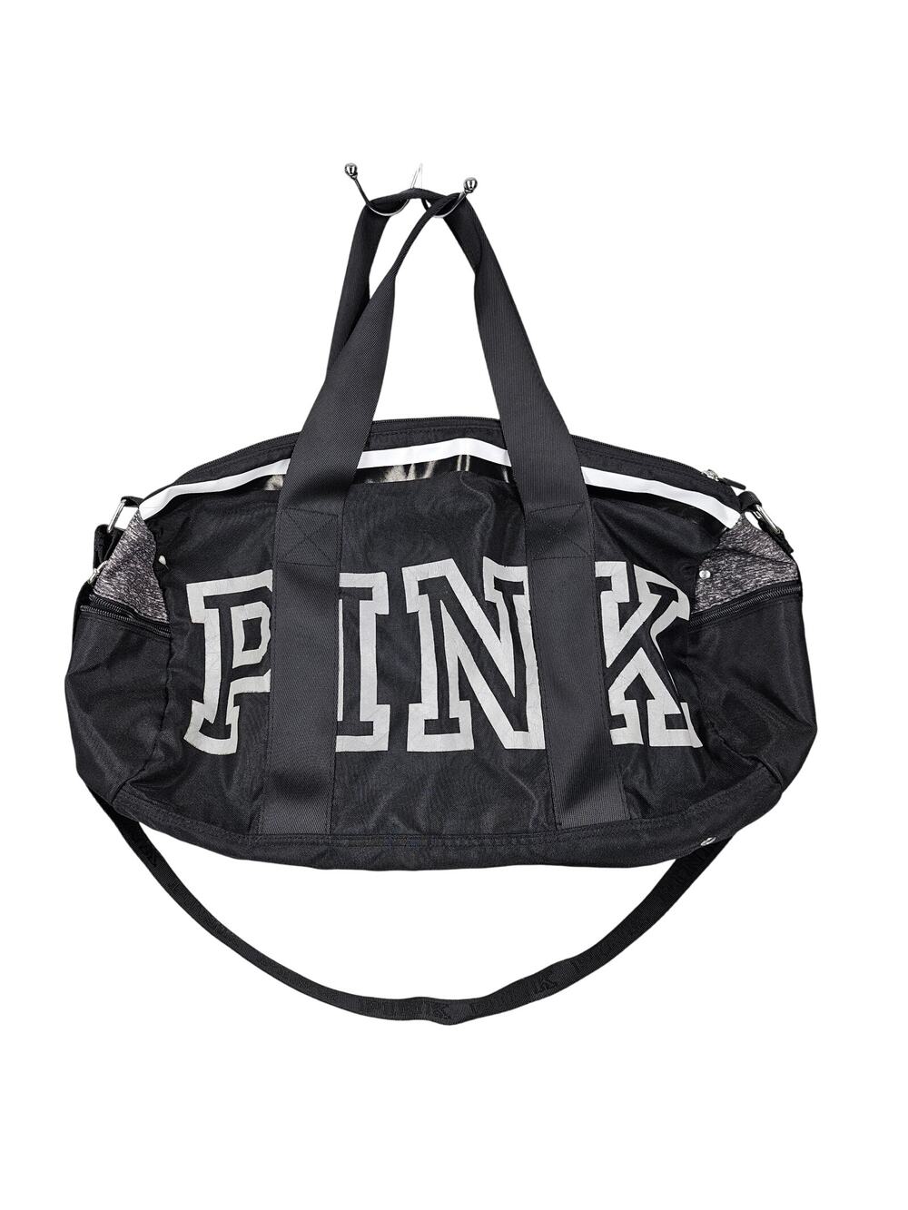 VS PINK LOGO BLACK NYLON DUFFLE BAG – 20×10×6" – GYM/TRAVEL – SHOULDER STRAPS